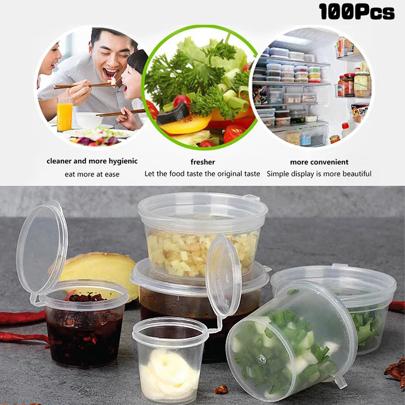 100pcs Disposable Clear Plastic Sauce Pot 20-40ML