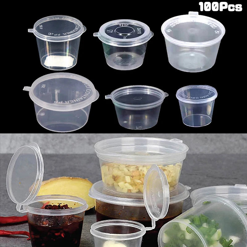 100pcs Disposable Clear Plastic Sauce Pot 20-40ML