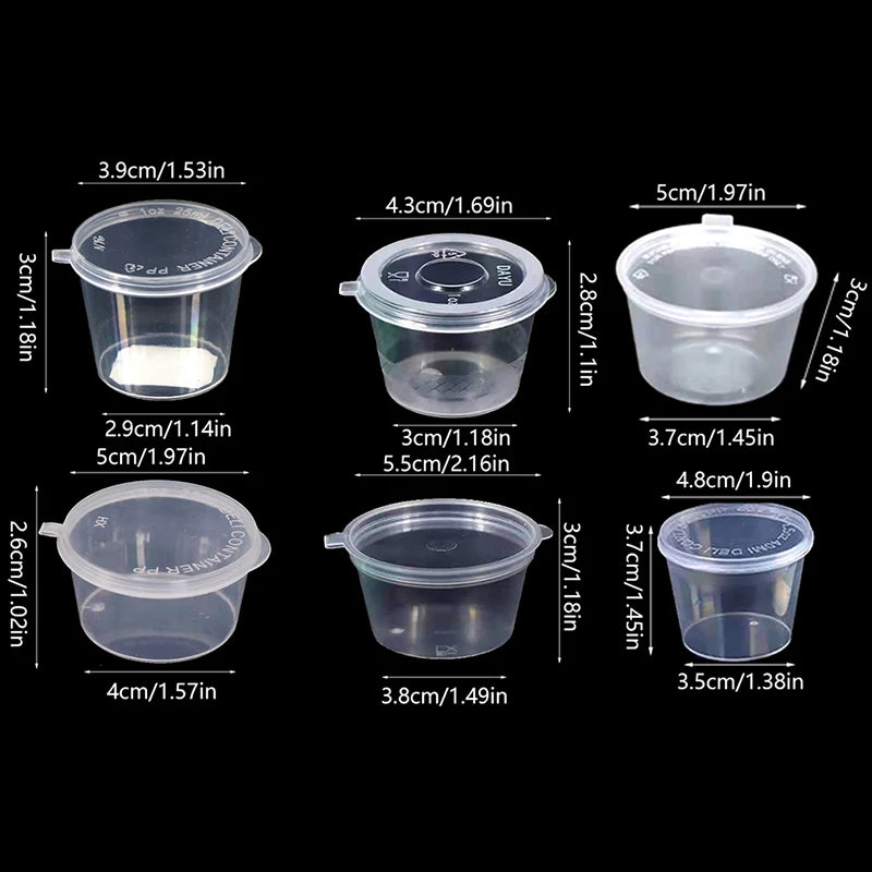 100pcs Disposable Clear Plastic Sauce Pot 20-40ML