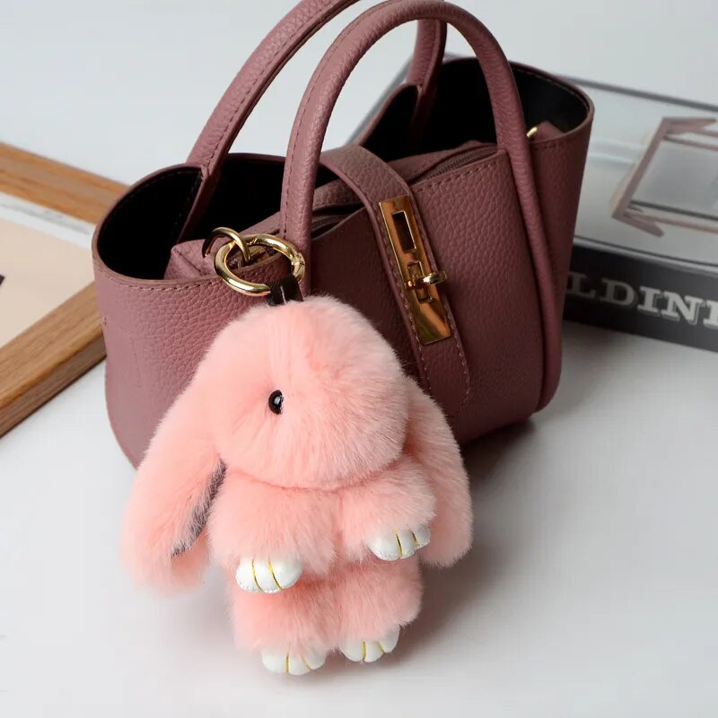 Fluffy Rabbit Fur Pompon Bunny Keychain