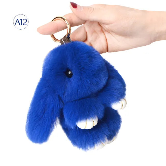 Fluffy Rabbit Fur Pompon Bunny Keychain