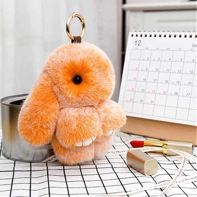 Fluffy Rabbit Fur Pompon Bunny Keychain