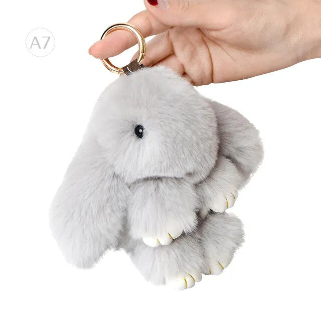 Fluffy Rabbit Fur Pompon Bunny Keychain