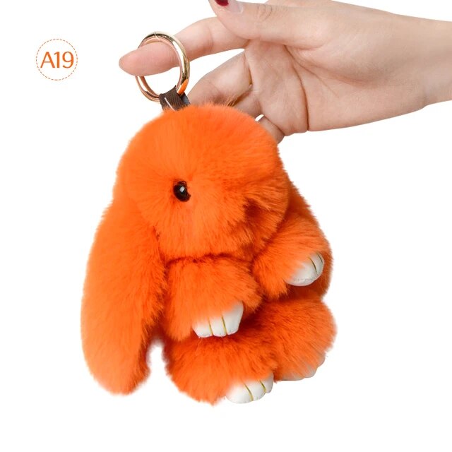 Fluffy Rabbit Fur Pompon Bunny Keychain