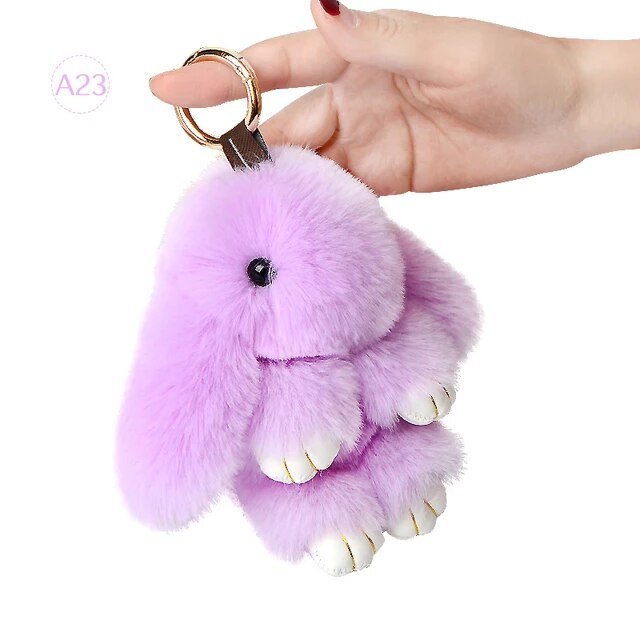 Fluffy Rabbit Fur Pompon Bunny Keychain