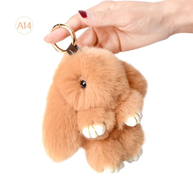 Fluffy Rabbit Fur Pompon Bunny Keychain