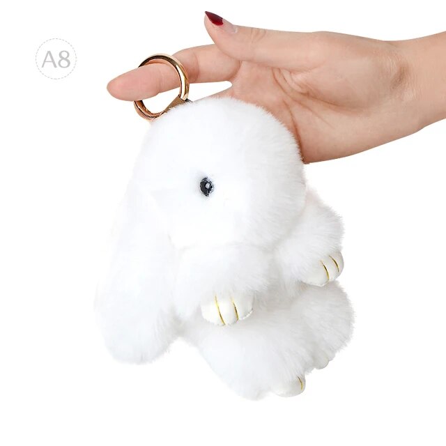 Fluffy Rabbit Fur Pompon Bunny Keychain