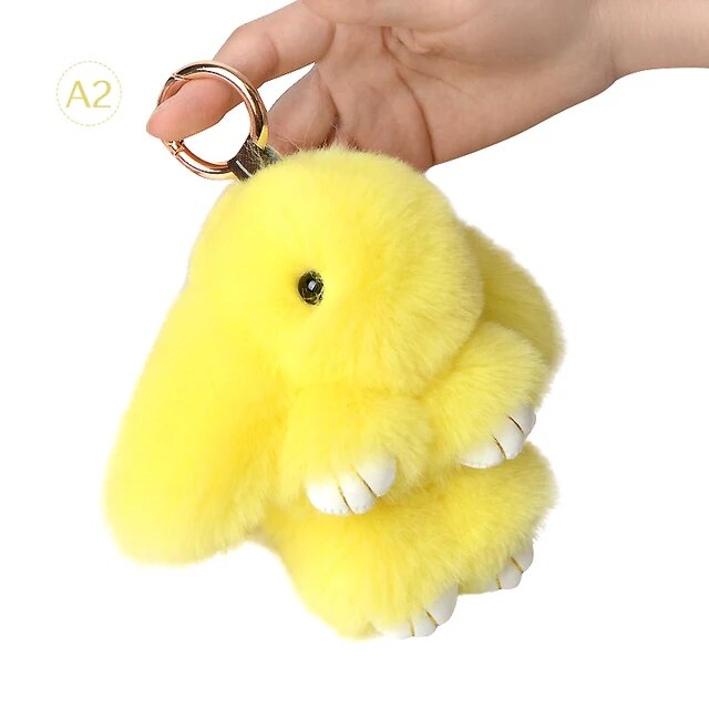 Fluffy Rabbit Fur Pompon Bunny Keychain