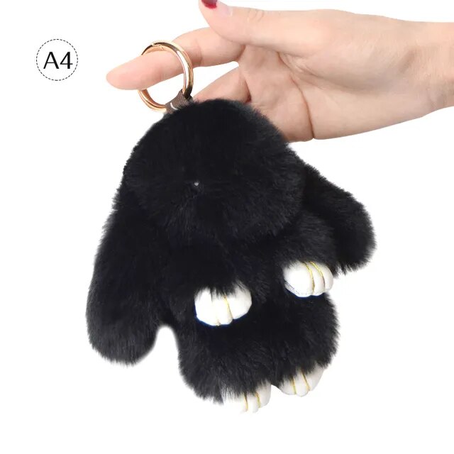 Fluffy Rabbit Fur Pompon Bunny Keychain