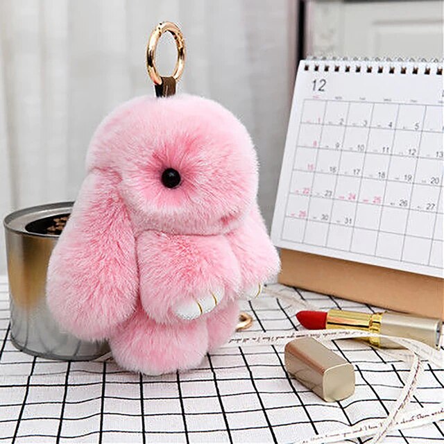 Fluffy Rabbit Fur Pompon Bunny Keychain