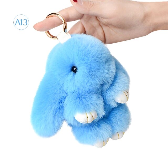 Fluffy Rabbit Fur Pompon Bunny Keychain