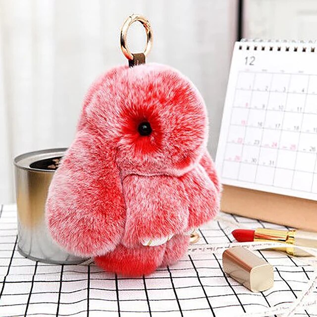 Fluffy Rabbit Fur Pompon Bunny Keychain