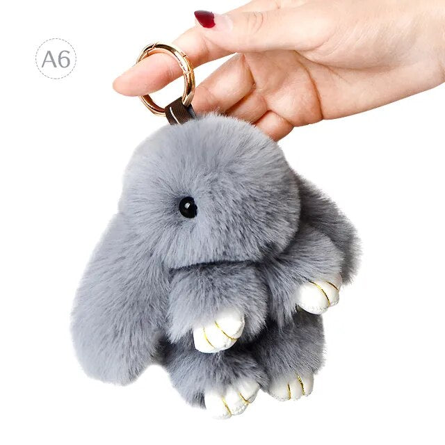 Fluffy Rabbit Fur Pompon Bunny Keychain