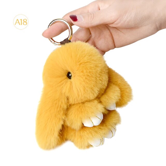 Fluffy Rabbit Fur Pompon Bunny Keychain