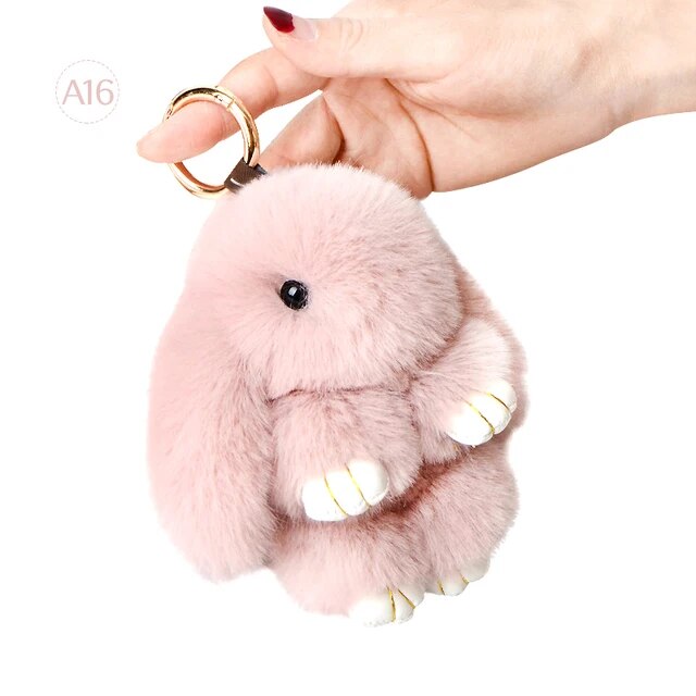 Fluffy Rabbit Fur Pompon Bunny Keychain