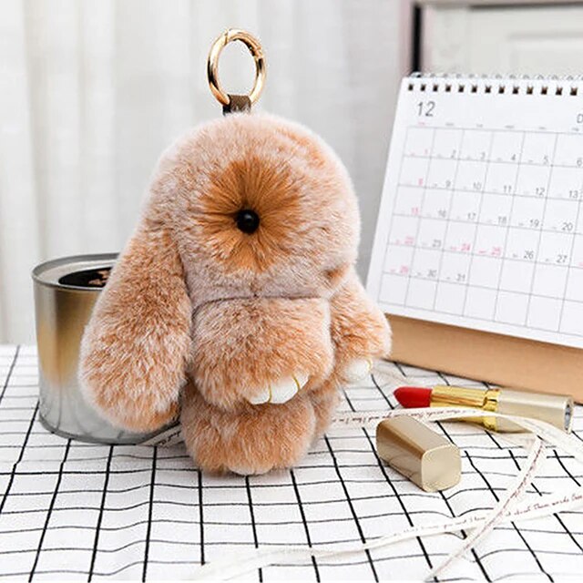 Fluffy Rabbit Fur Pompon Bunny Keychain