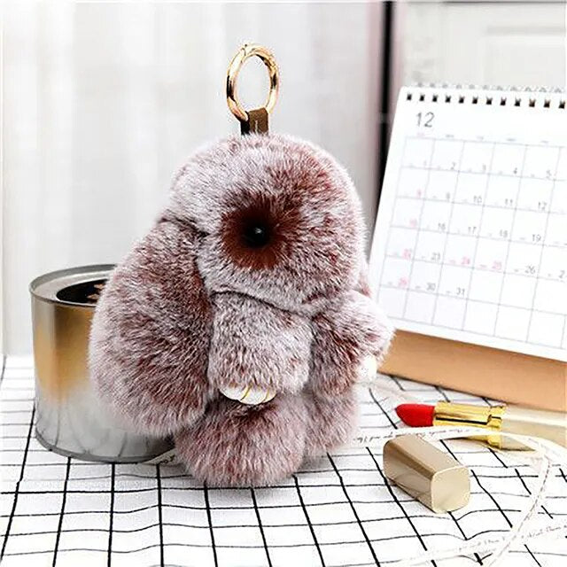 Fluffy Rabbit Fur Pompon Bunny Keychain