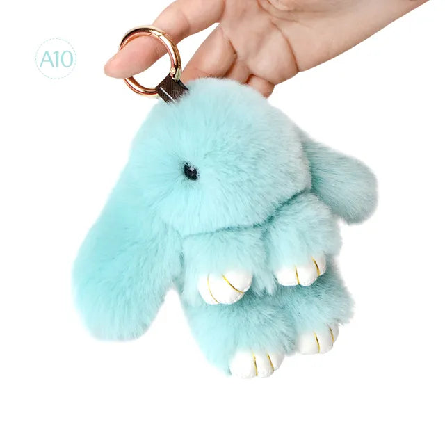 Fluffy Rabbit Fur Pompon Bunny Keychain