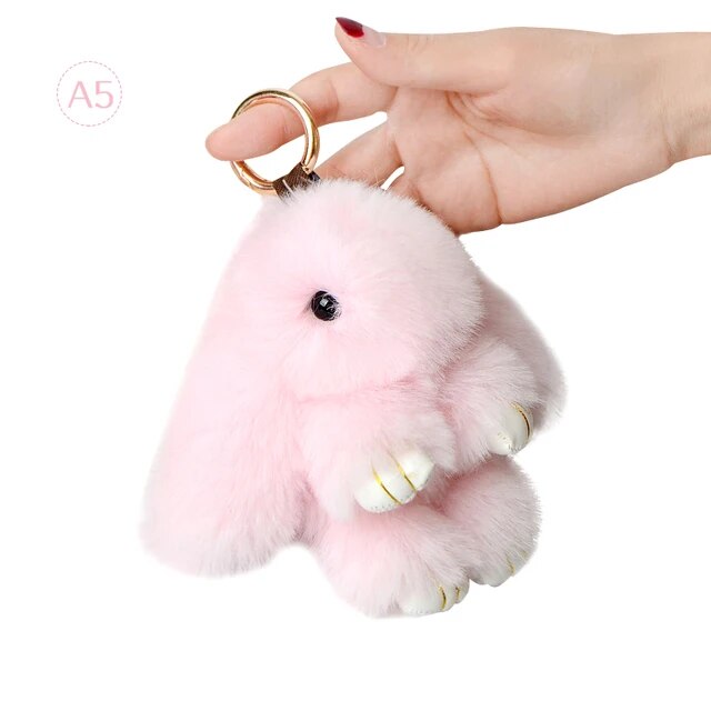 Fluffy Rabbit Fur Pompon Bunny Keychain