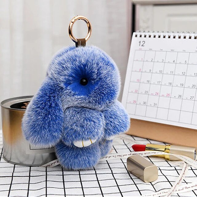 Fluffy Rabbit Fur Pompon Bunny Keychain