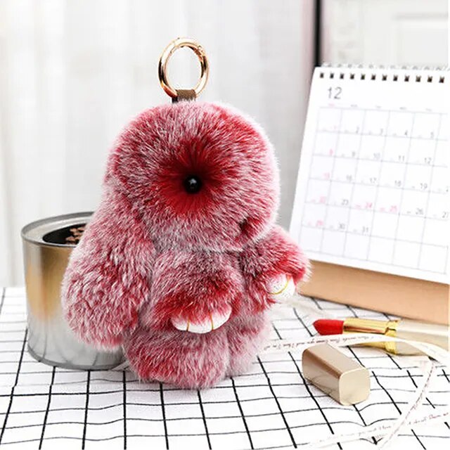 Fluffy Rabbit Fur Pompon Bunny Keychain