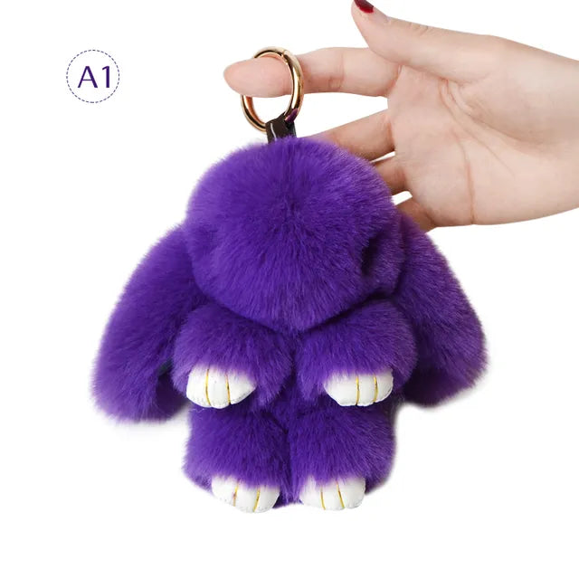 Fluffy Rabbit Fur Pompon Bunny Keychain