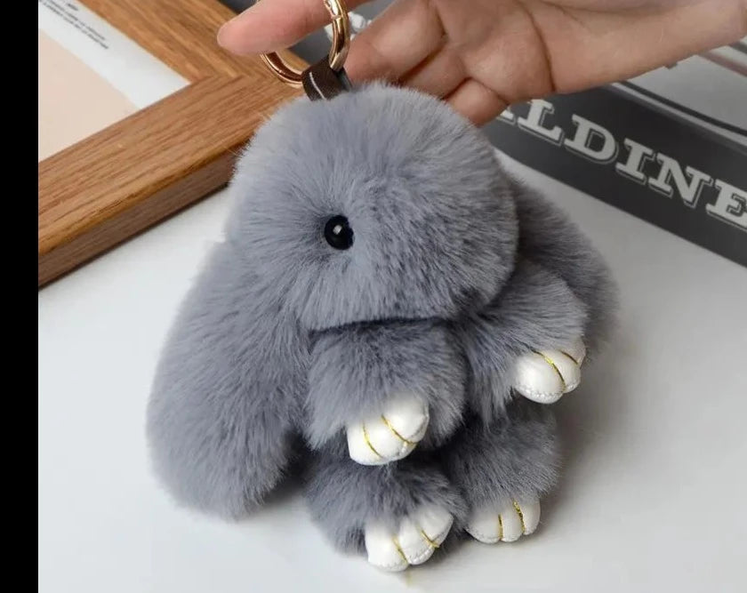 Fluffy Rabbit Fur Pompon Bunny Keychain