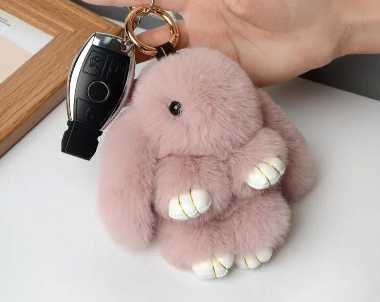 Fluffy Rabbit Fur Pompon Bunny Keychain