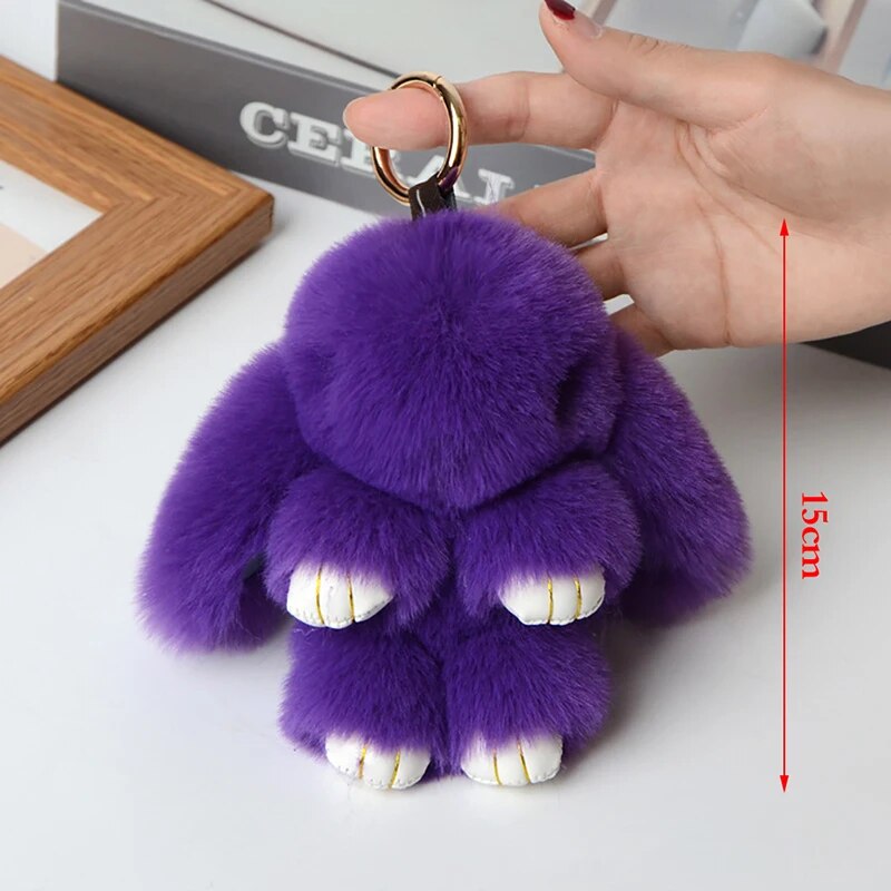 Fluffy Rabbit Fur Pompon Bunny Keychain