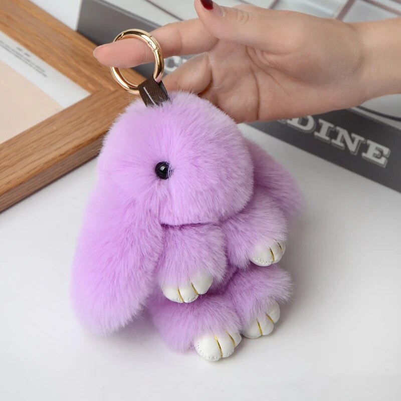 Fluffy Rabbit Fur Pompon Bunny Keychain