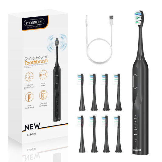 Electric Sonic Toothbrush T38 USB Charge with 8 Replacement Heads