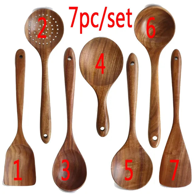 Natural Wooden Utensils Set for Kitchen