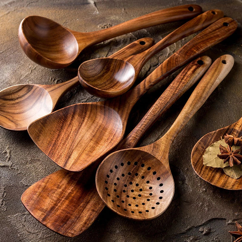 Natural Wooden Utensils Set for Kitchen