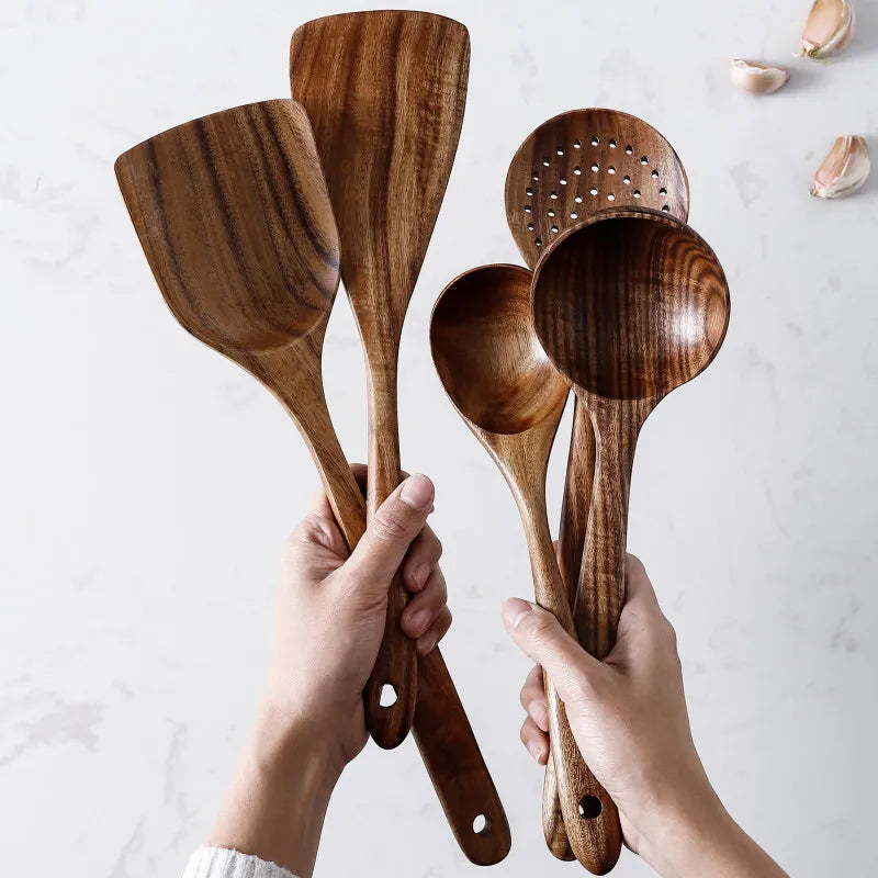 Natural Wooden Utensils Set for Kitchen